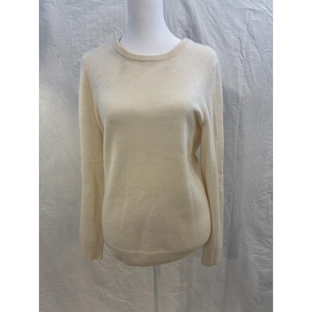 C Designer 100% Cashmere Crewneck Ivory Cardigan Sweater - Medium -retail $178